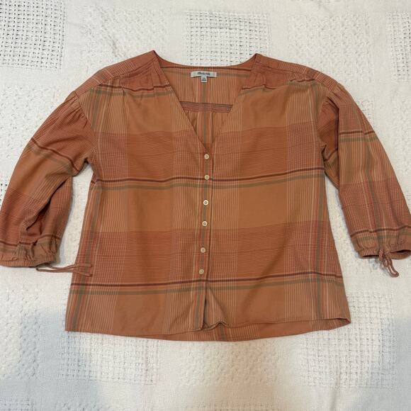 Madewell XXS Morningview tie sleeve button front v neck blouse top TB 2789 - Picture 9 of 11